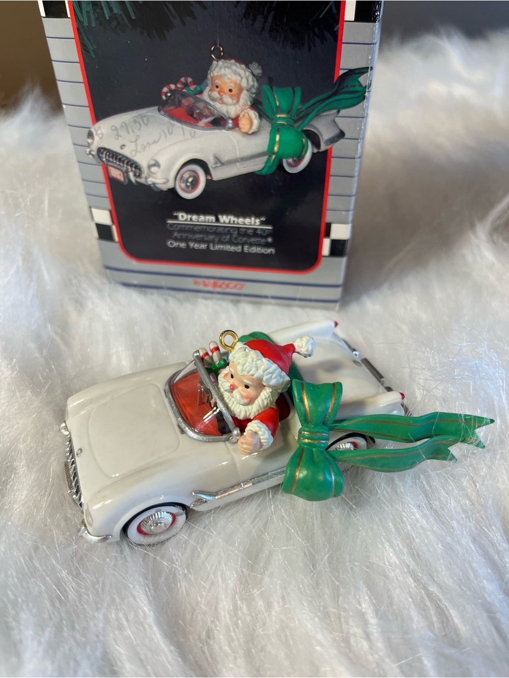 Enesco White Convertible Santa Ornament with Green Bow